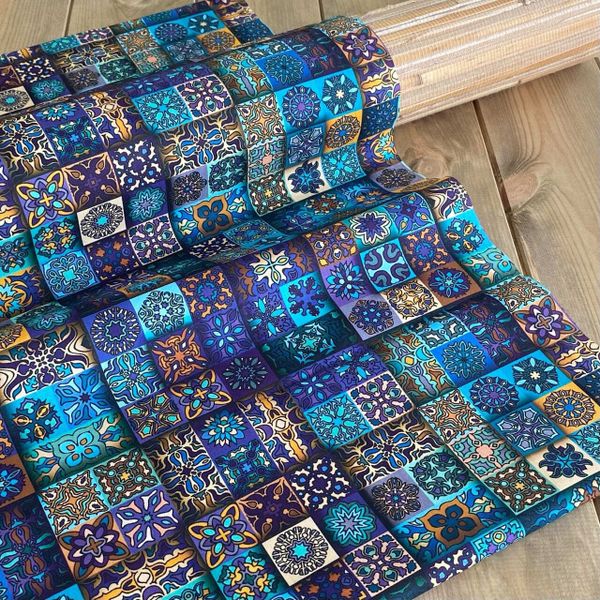 МОЗАИКА ЛИЛОВЫЙ С БИРЮЗОЙ 100% хлопок David Textiles 5