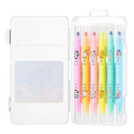 Набор стираемых текстовыделителей, 6 шт, шести цветов, в кейсе, текстмаркеры детские длиной 14.5 см, фломастеры хайлайтеры MC-Basir со специальным стирателем