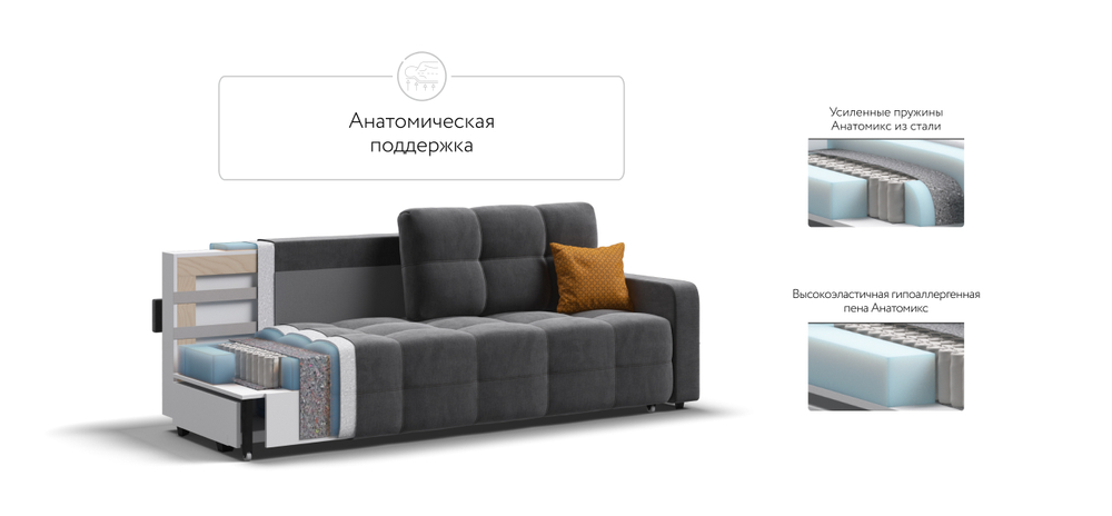 Диван Денди Велюр Монолит серый