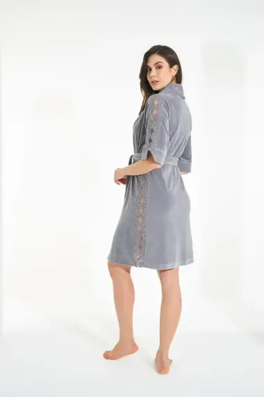 Халат женский велюровый 0509 серый NUSA Турция