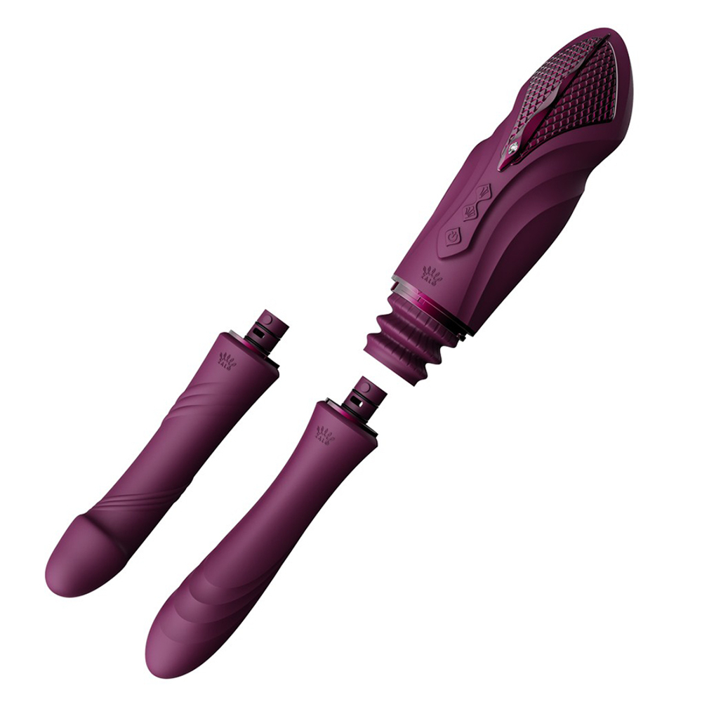Фиолетовая компактная секс-машина с двумя насадками и функцией нагрева Zalo Sesh Compact Sex Machine Velvet Purple