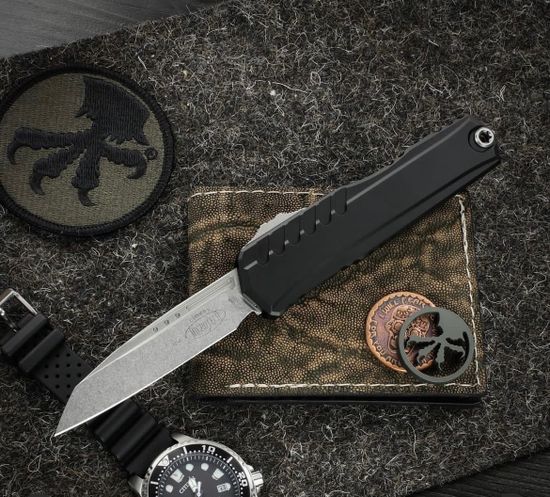 Нож фронтальный, автоматический Microtech Cypher II S/E Black Stonewash Standard - сталь М390МК, рукоять алюминий