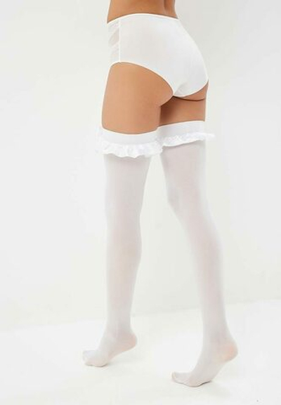 Чулки Le Frivole плотные с атласными бантами белые S/M