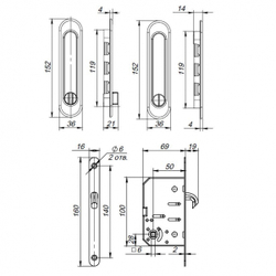 Защелка с ручками для раздвижных дверей SH.SL152.KIT011-BK (Soft LINE SL-011) SN-3 матовый никель