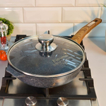 Сковорода 24см Premium blue с несъемной ручкой и стеклянной крышкой