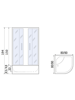 Душевое ограждение RIVER DON 80/43 МТ Душевое ограждение без поддона 80х80х153 10000000698 Четверть круга Универсальная  Хром матовый
