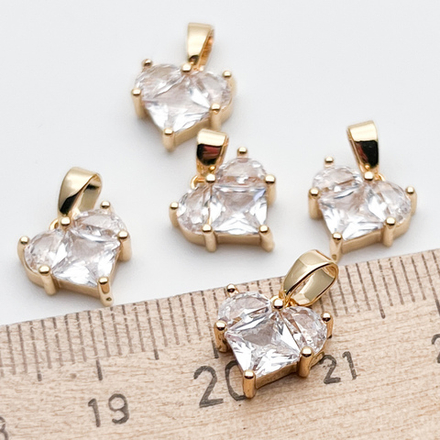 Подвеска Сердце, цвет золото+прозрачный, размер 10 мм, цена за 1 шт