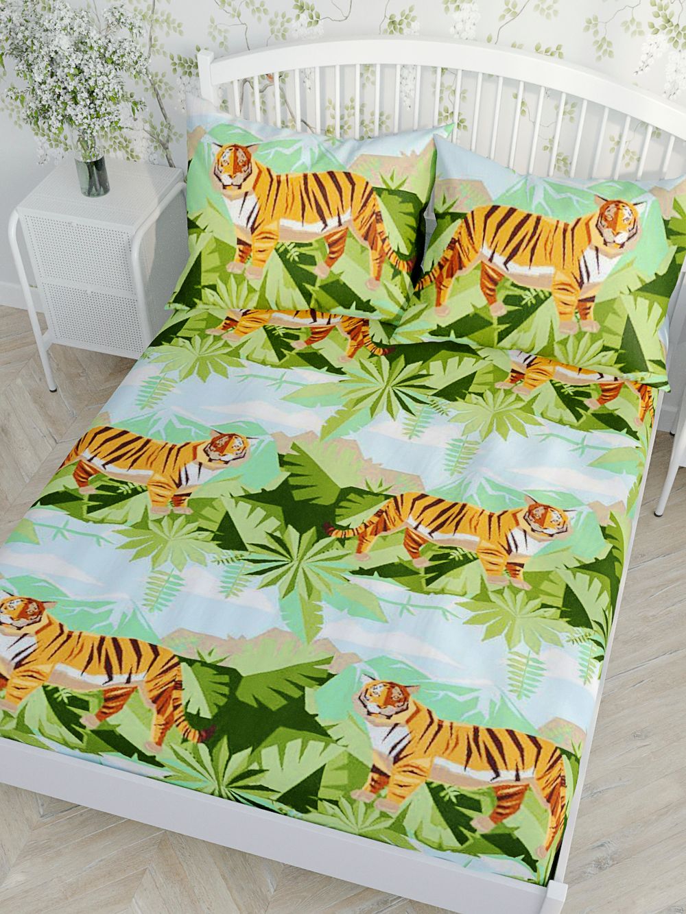 Простынь на резинке Сказка "Год тигра" 90х200 см, перкаль