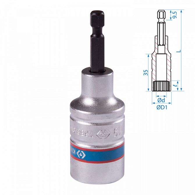KING TONY (76B819M) Головка для шуруповерта двенадцатигранная 1/4", 19 мм, L = 80 мм