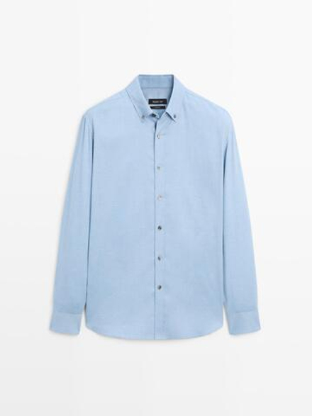 Massimo Dutti Меланжевая рубашка классического кроя, синий