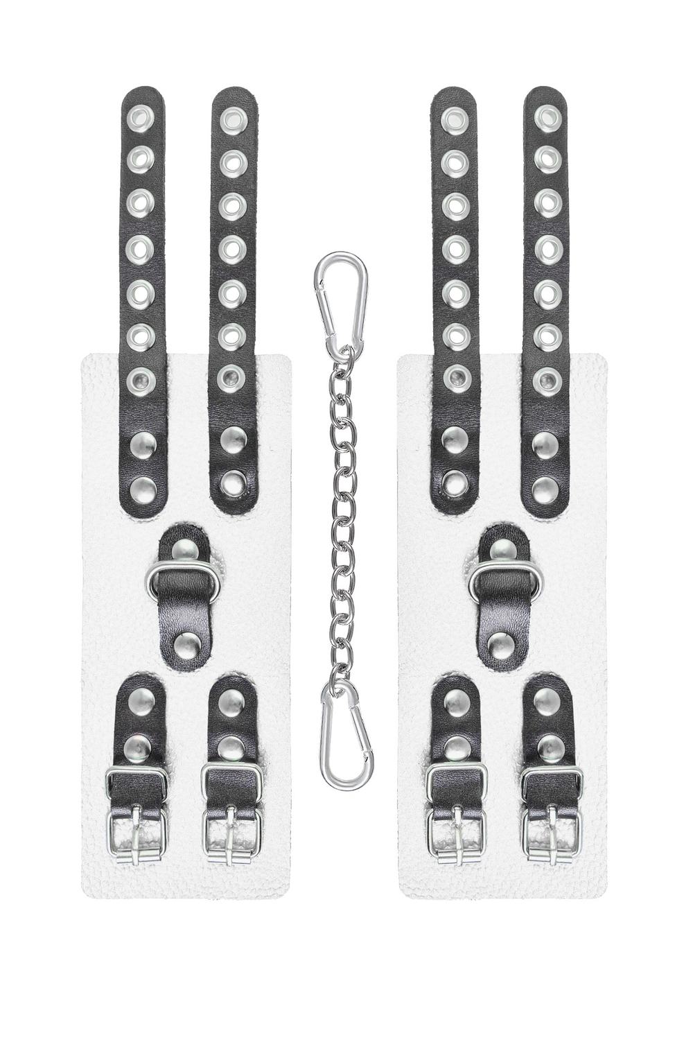 Наручники Pecado BDSM,с двумя ремешками с люверсами, мягкие, натуральная кожа, бело-чёрные