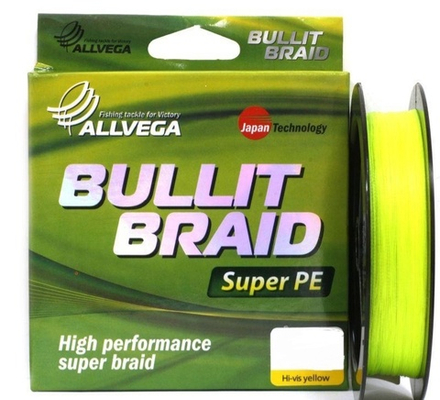 Леска плет. ALLVEGA Bullit Braid hi-vis yellow 0.08 92м
