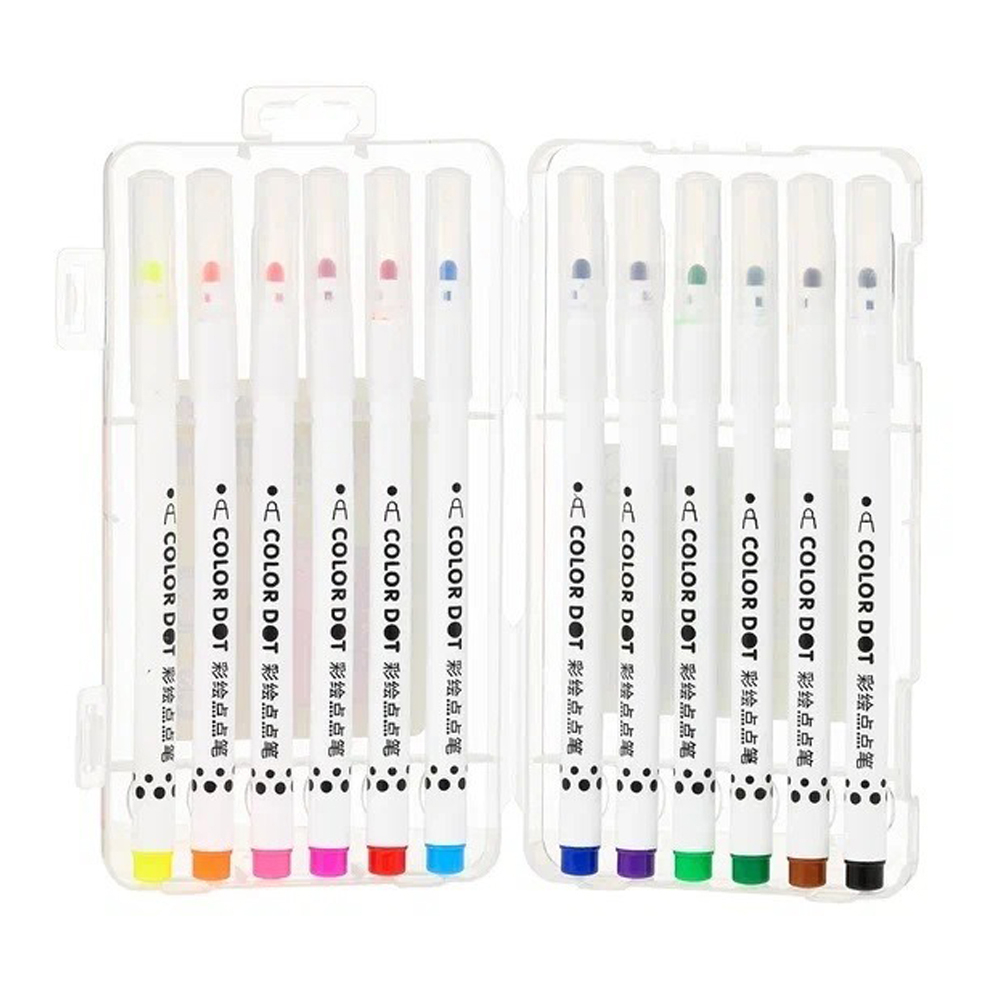 Фломастеры Basir, серия "Dino", разноцветные, для точечной росписи, в пластмассовом боксе, набор 12 цветов