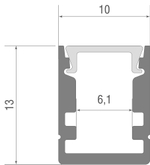 Накладной алюминиевый анод. профиль, 10х13х2000мм. В комплекте матовый экран, 4 торцевые заглушки, 4 крепежа, алюминий