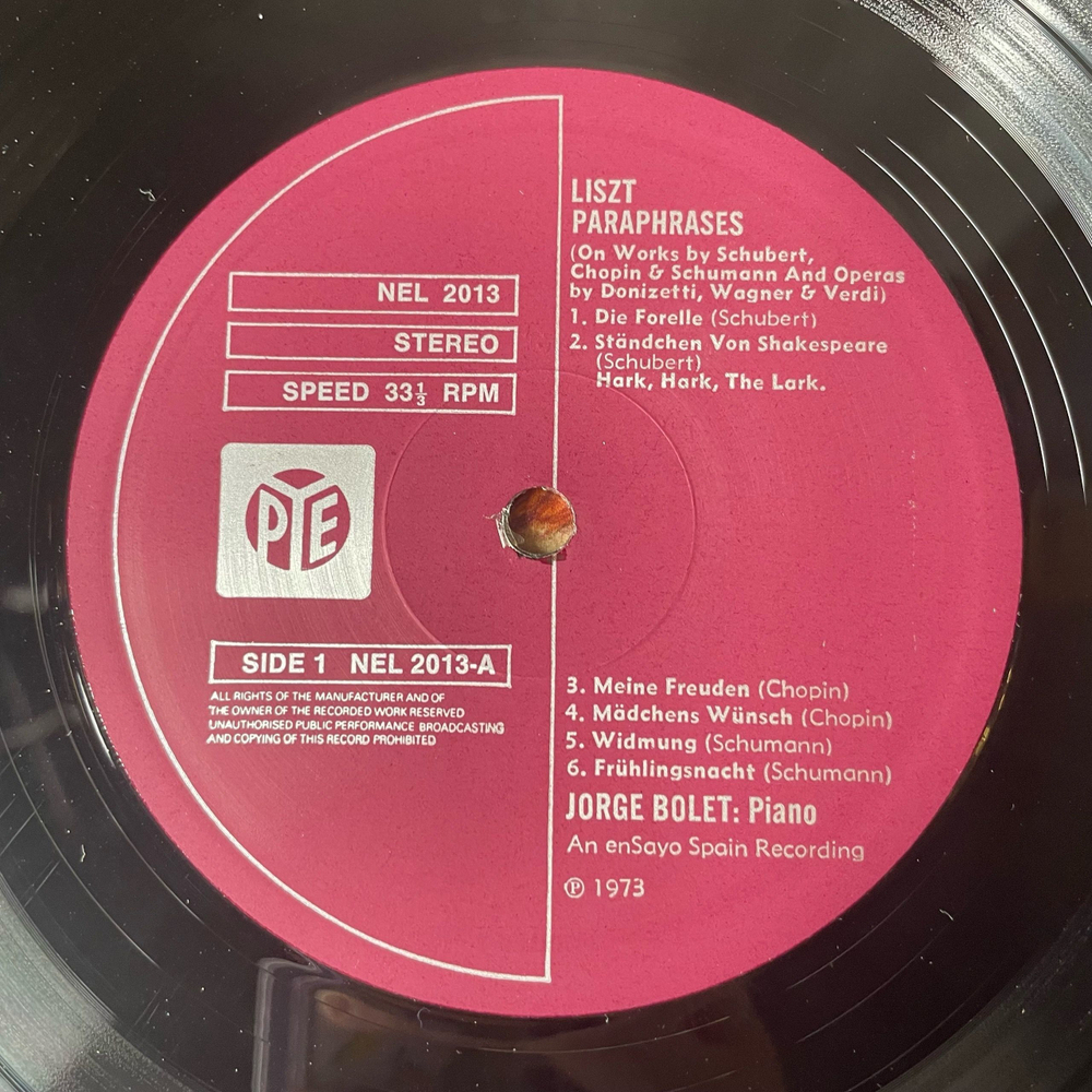 Винтажная виниловая пластинка LP Liszt Лист, Jorge Bolet, Liszt Paraphrases (Англия 1973)