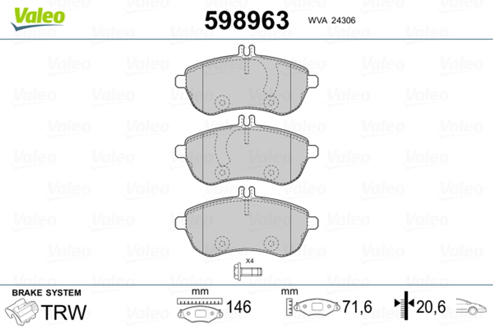 VALEO - 598963-VAL - Brake Pad Set, disc brake