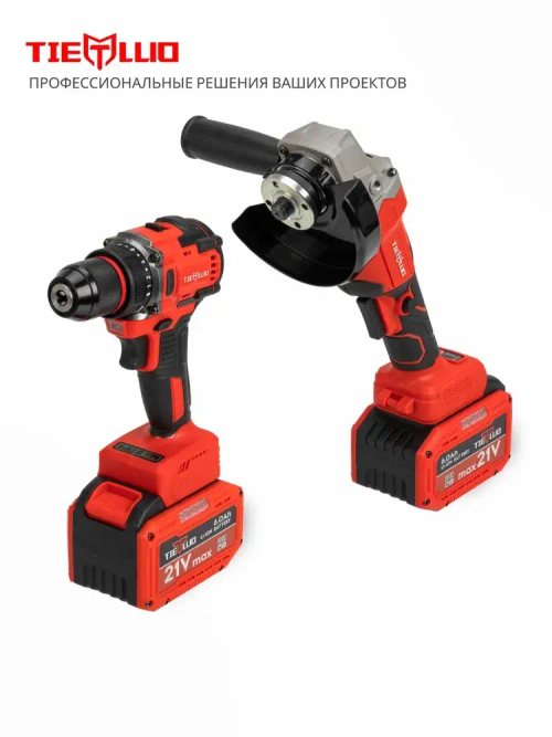 Набор 2в1 аккумуляторного инструмента TIELLIO УШМ, шуруповерт бесщеточные 2 АКБ LI-ION, 6ач