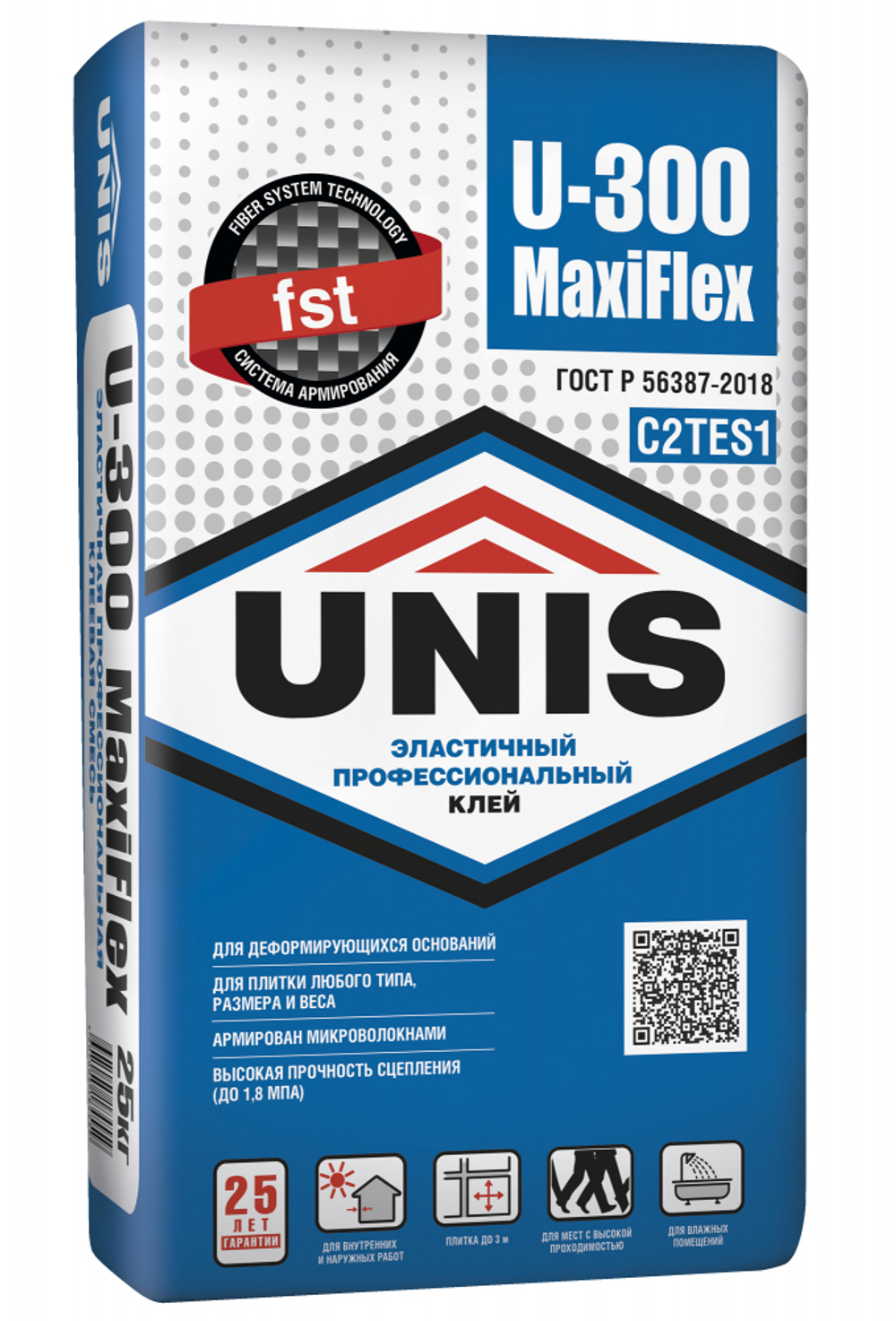 Клей UNIS U-300 MAXIFLEX С2ТЕS1 эластичный для керамогранита макси формата  25 кг