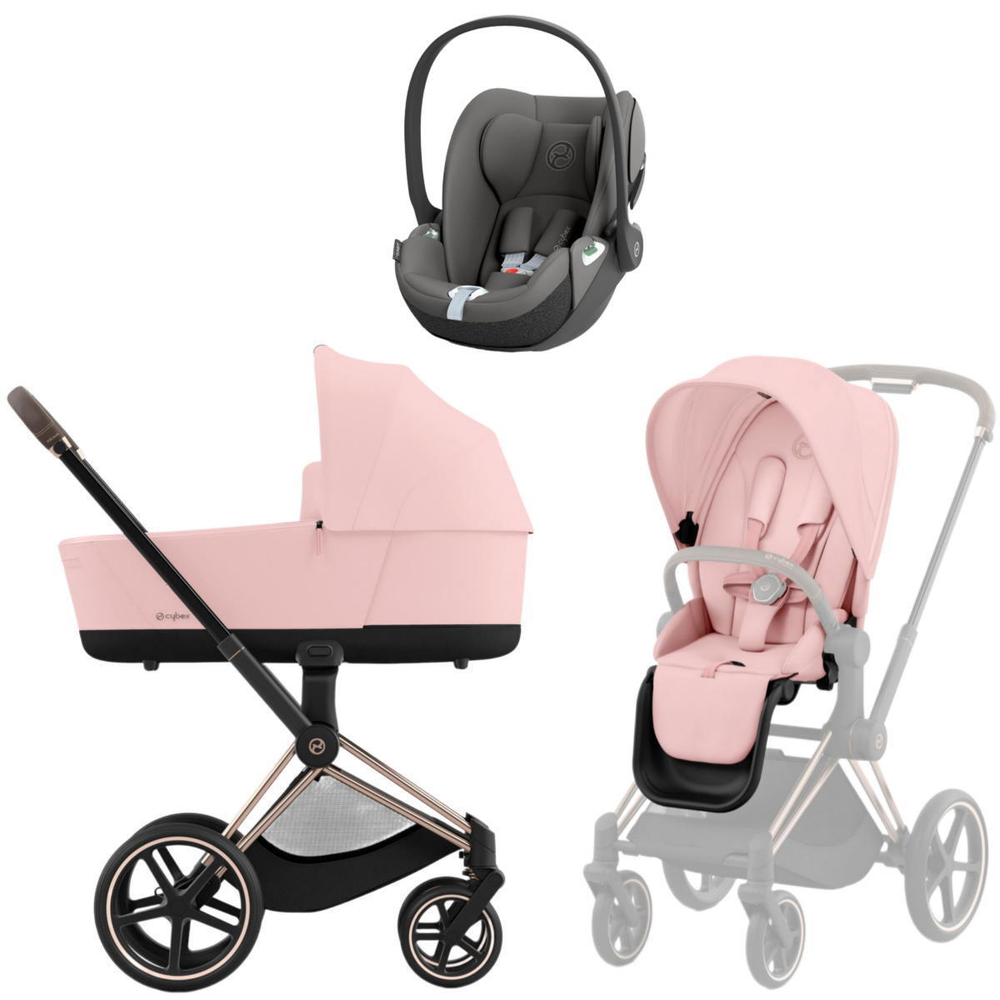 Коляска 3 в 1 Cybex Priam IV Rosegold complete и автокресло Cloud T i-Size Mirage Grey Peach Pink