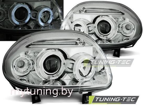 Передние фары Renault Clio 2 angel eyes chrome