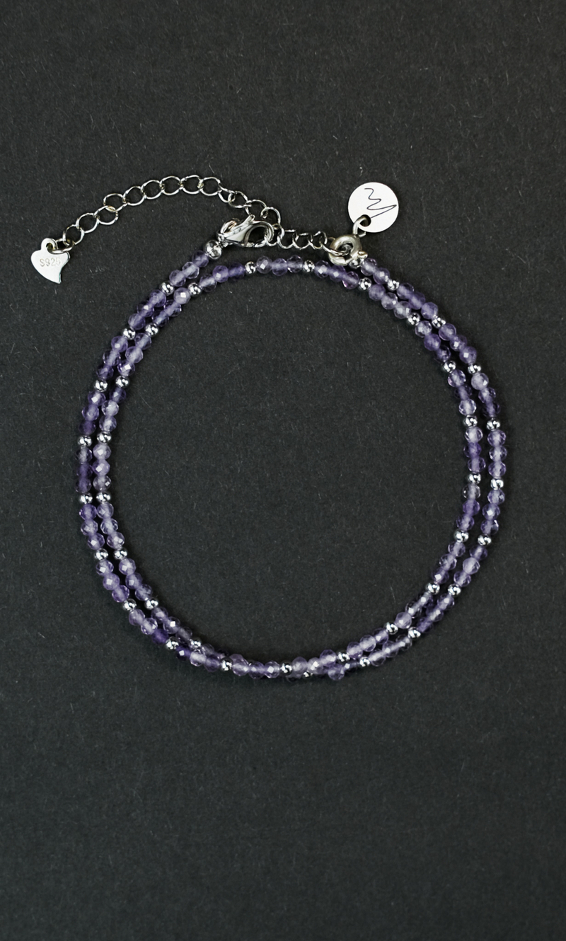 Чокер "Memo about Mind" из аметиста с серебряными бусинами с удлинителем 33-38 см