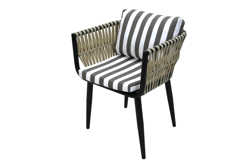 Набор мебели Garden Story Монте-Карло (4 кресла+стол 180х100см, каркас черный, ротанг жемчуг, ткань полоска )