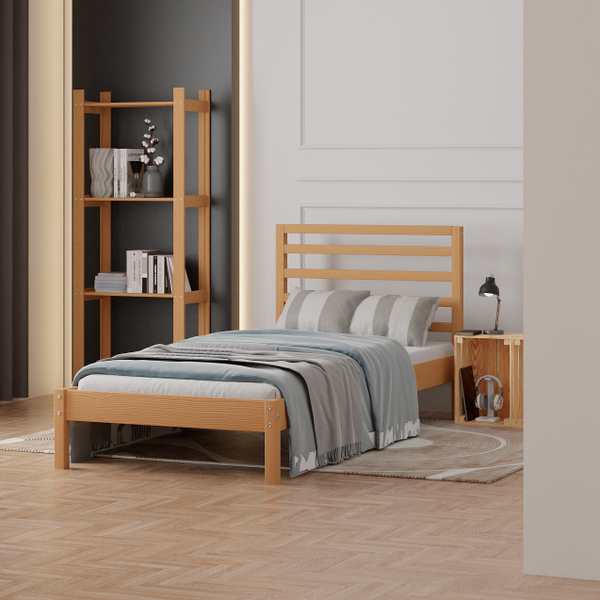 Кровать односпальная 90х200 Тарва из массива сосны с основанием, бейц