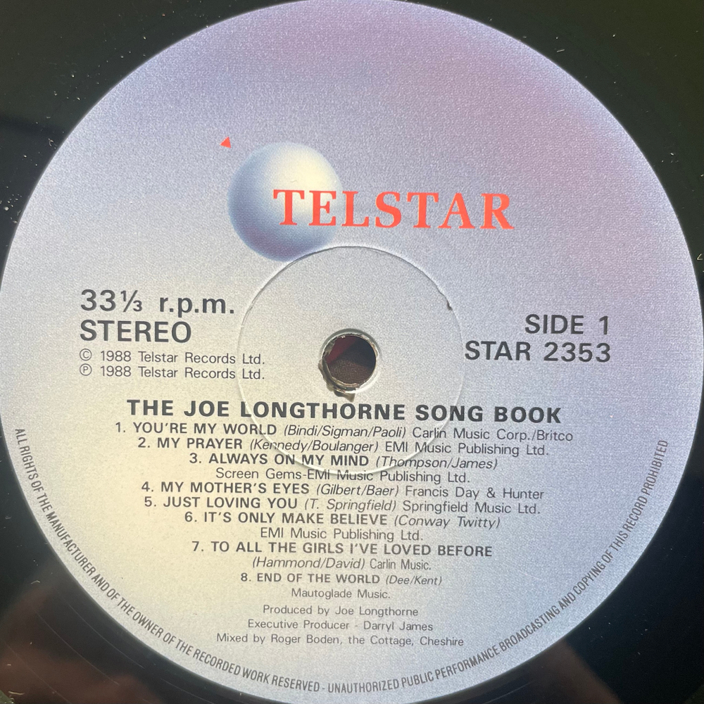Joe Longthorne ‎– The Joe Longthorne Songbook (Англия 1988г.)
