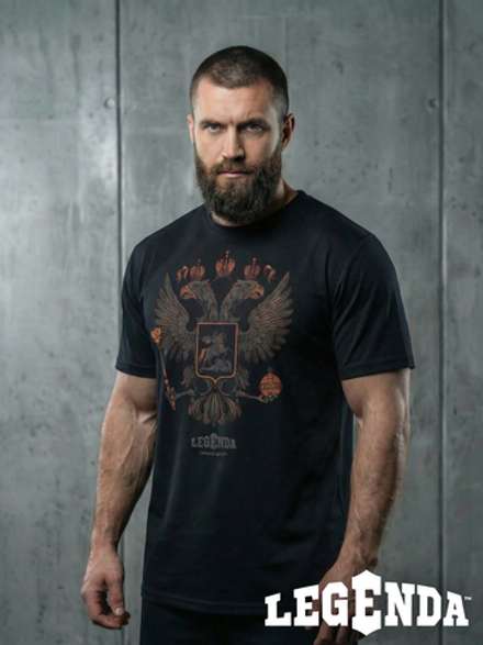 Футболка спортивная хлопковая мужская черная LEGENDA Герб