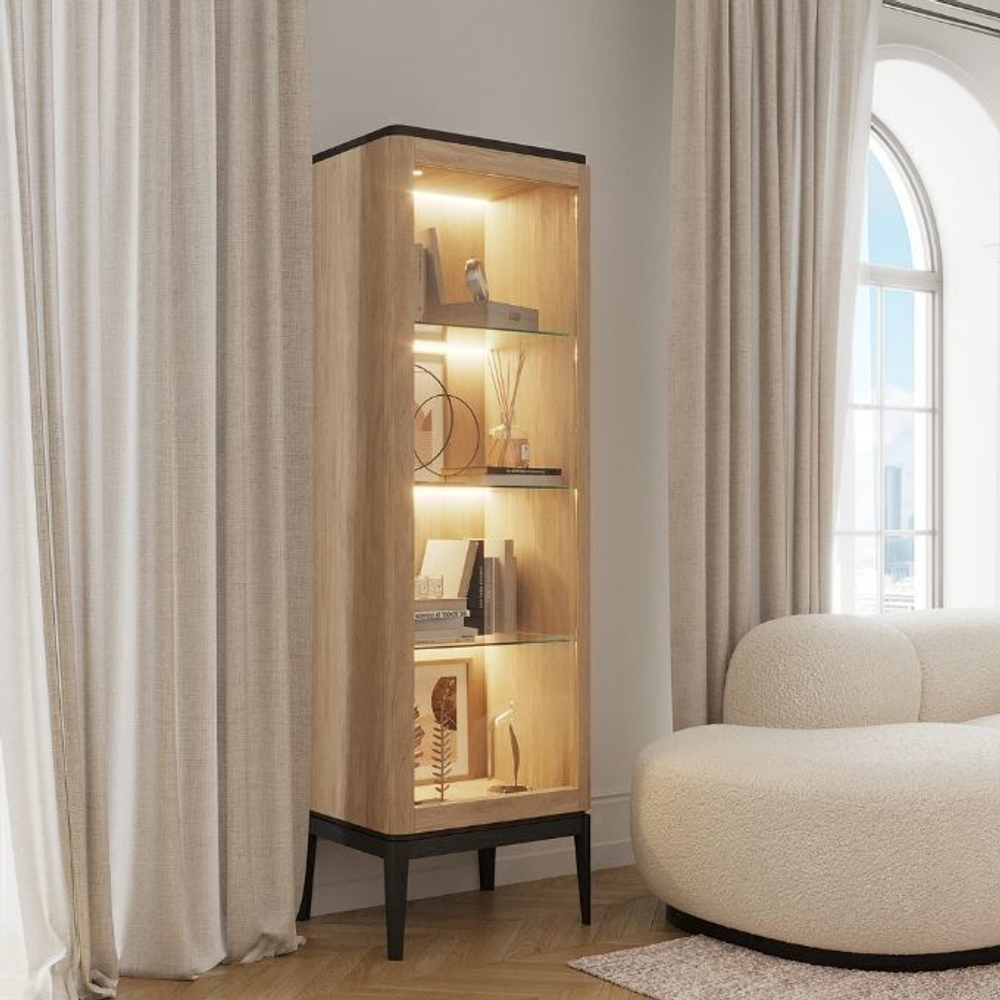 Витрина Иконс (беленый дуб/черный)