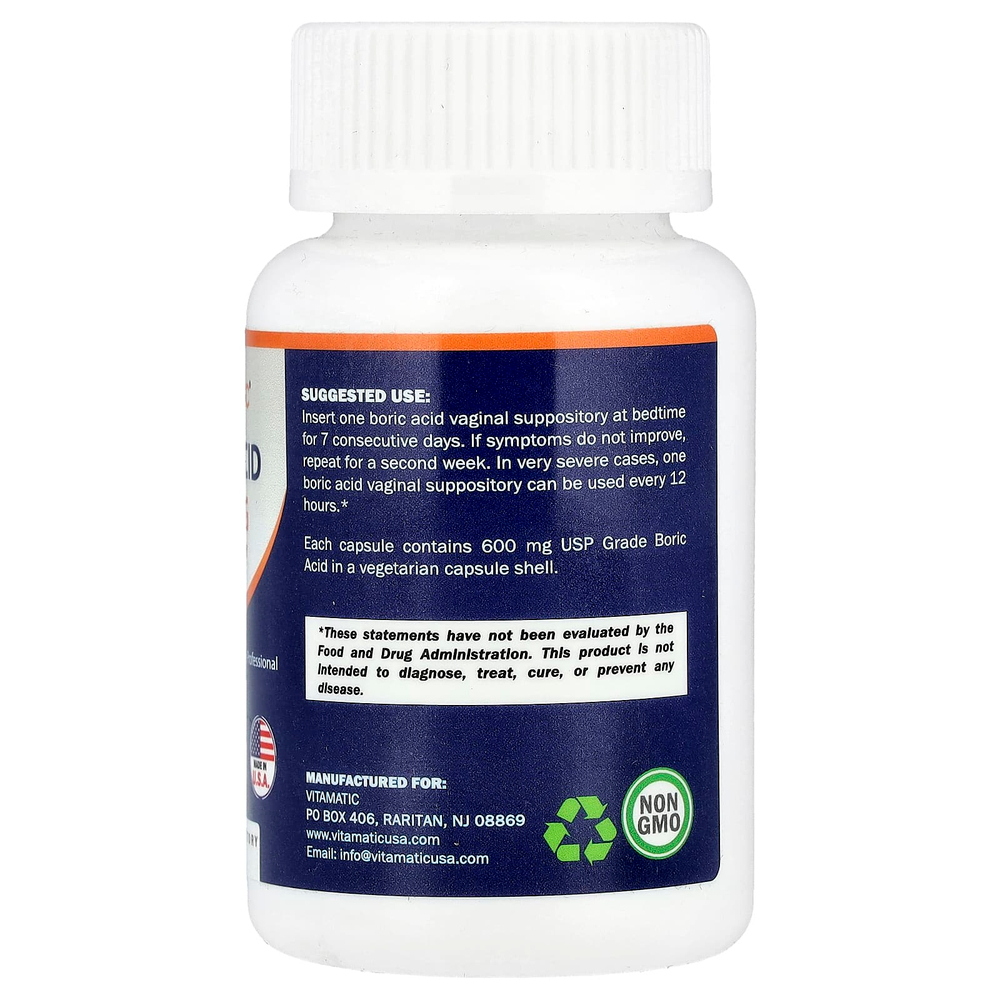 Vitamatic, Борная кислота, 600 мг, 60 вагинальных суппозиториев