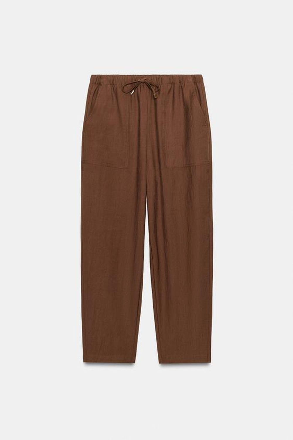 ZARA БРЮКИ С ЭЛАСТИЧНЫМ ПОЯСОМ, КОРИЧНЕВЫЙ