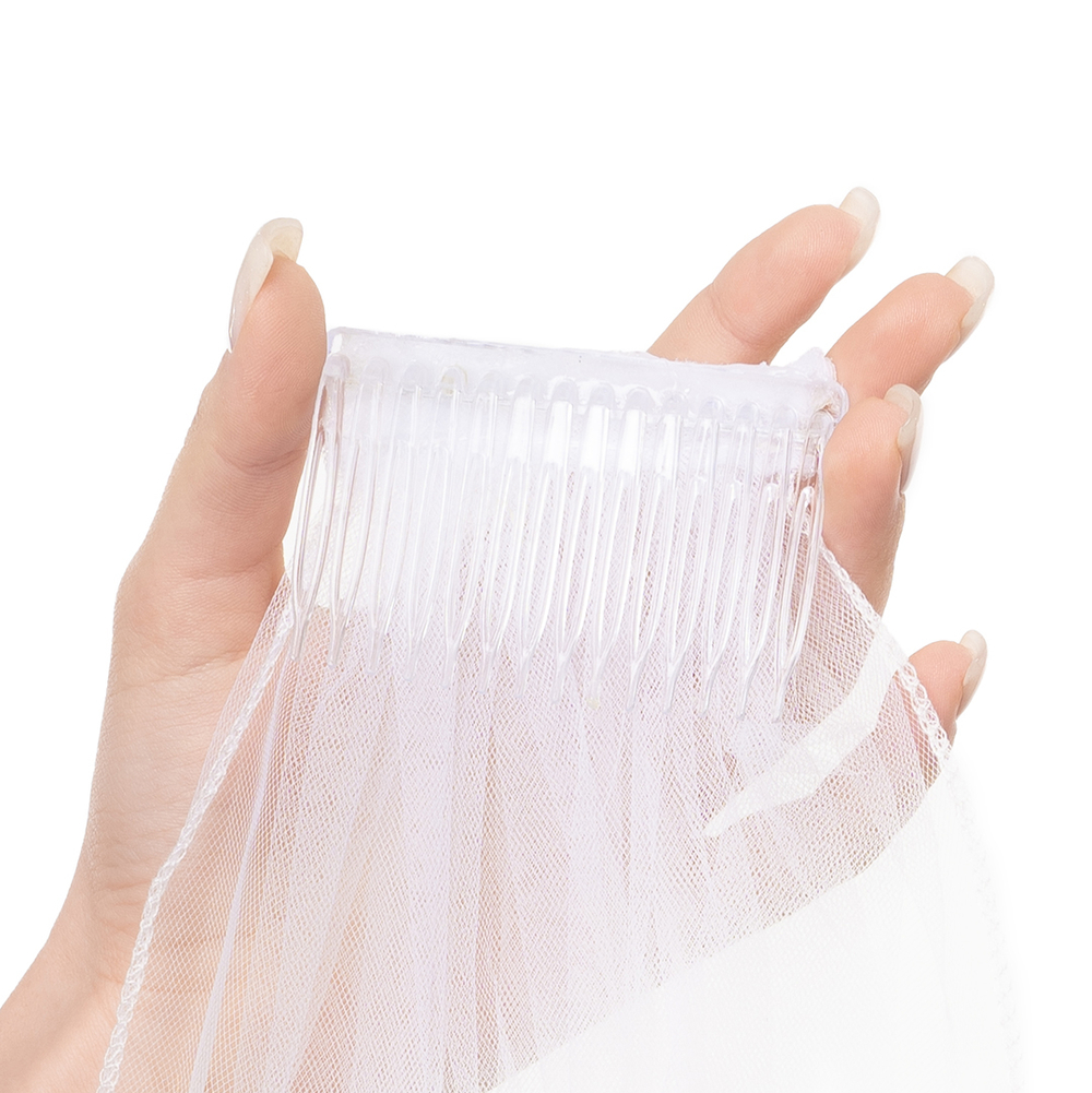 Фата с бусинами и гребнем в белом цвете, 75 см