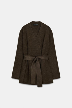 ZARA КАРДИГАН С ПОЯСОМ, КОРИЧНЕВЫЙ