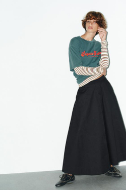 ZARA ЮБКА МИДИ В СКЛАДКУ, ЧЕРНЫЙ