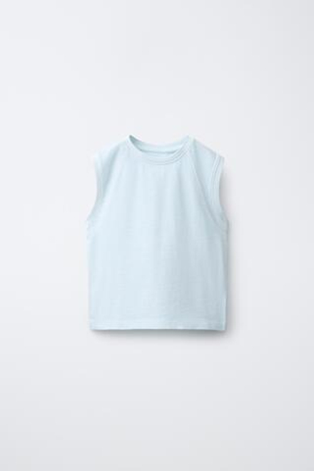 ZARA ОДНОТОННАЯ ФУТБОЛКА БЕЗ РУКАВОВ, ГОЛУБОЙ