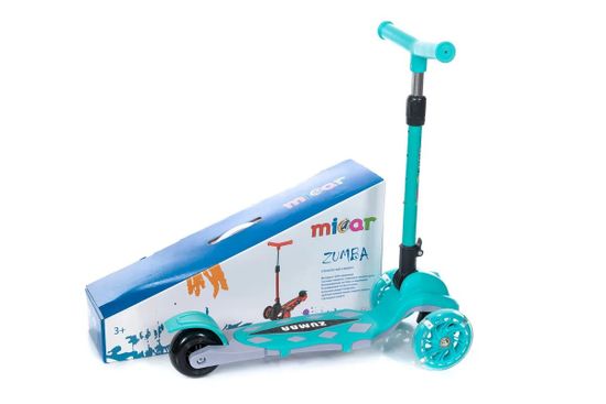 Самокат трехколесный со светящимися колесами Micar Zumba 2022 серый, голубой