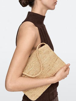 Massimo Dutti Маленькая сумка через плечо из рафии, бежевый