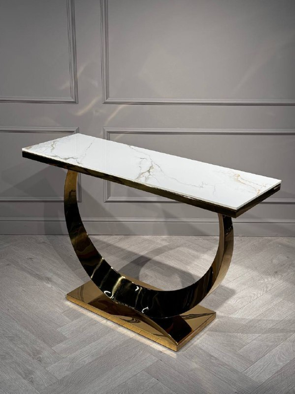 Стол-консоль Ist Casa Прайм, 120х40х78 см, жемчужный белый, золотой