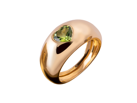 Кольцо из серебра, позолоченное, с перидотом огранки "сердце"