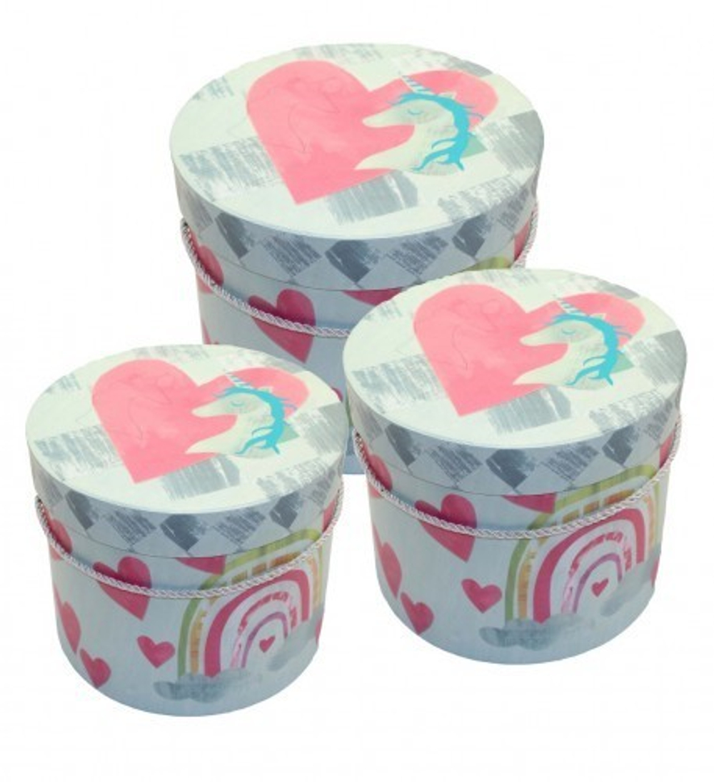 Коробка 23х19 см Набор 3 шт "Веселый" Единорог (Розовый, Голубой)