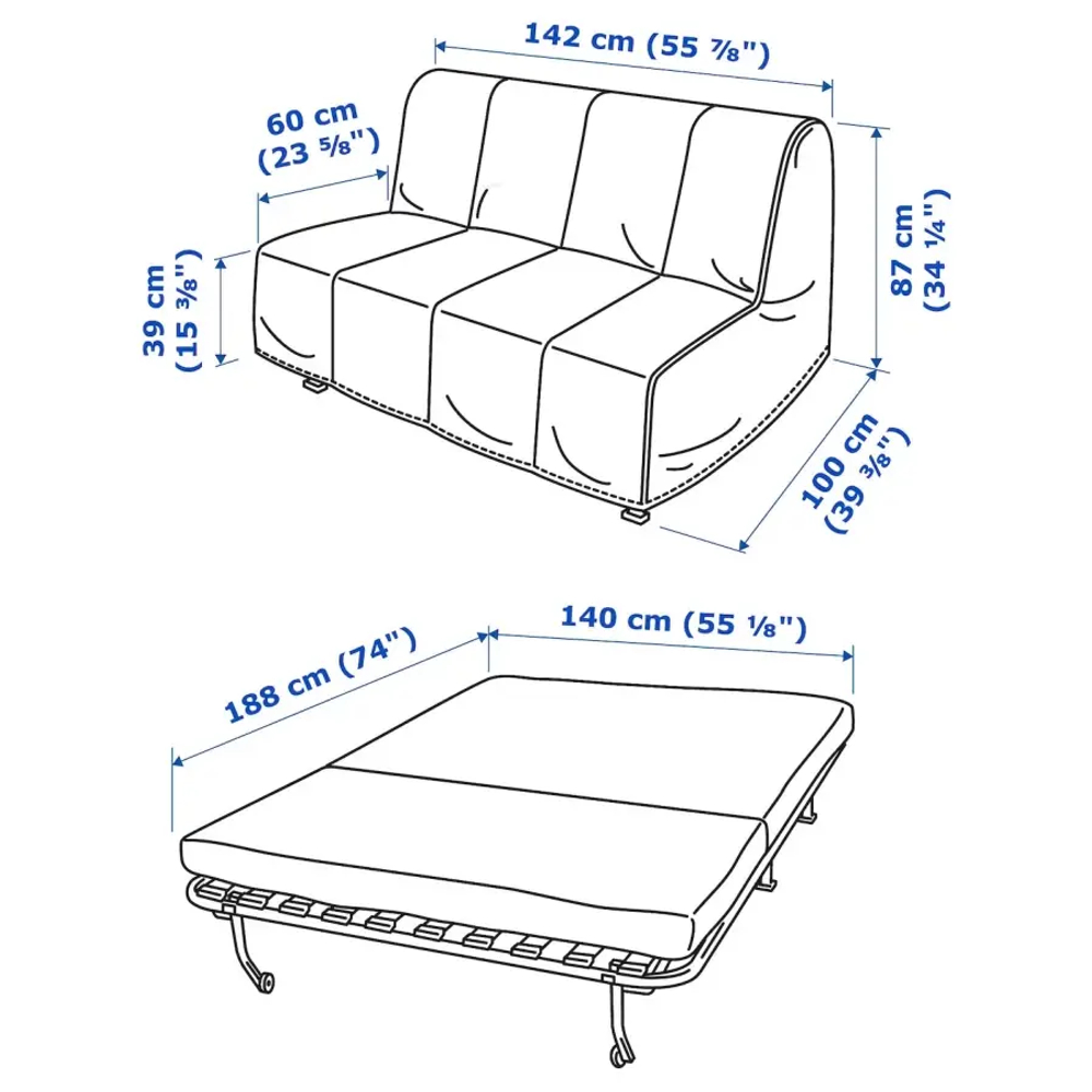 2-местный диван-кровать - IKEA LYCKSELE LÖVÅS/LOVAS/ЛИКСЕЛЕ ЛЕВОС ИКЕА, 87х100х142 см, бежевый
