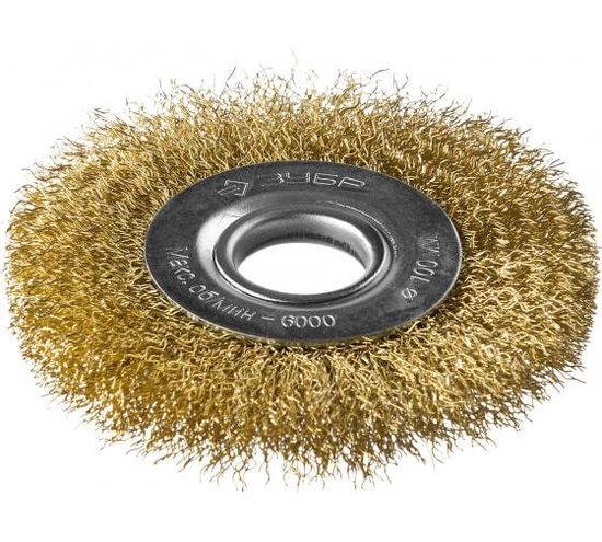Щетка дисковая ЗУБР, витая латунированная стальная проволока 0,3мм, 100х22мм