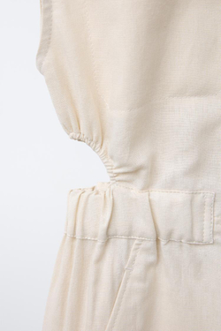 ZARA ДЛИННЫЙ КОМБИНЕЗОН ИЗ СМЕСОВОГО ЛЬНА, СВЕТЛО-БЕЖЕВЫЙ