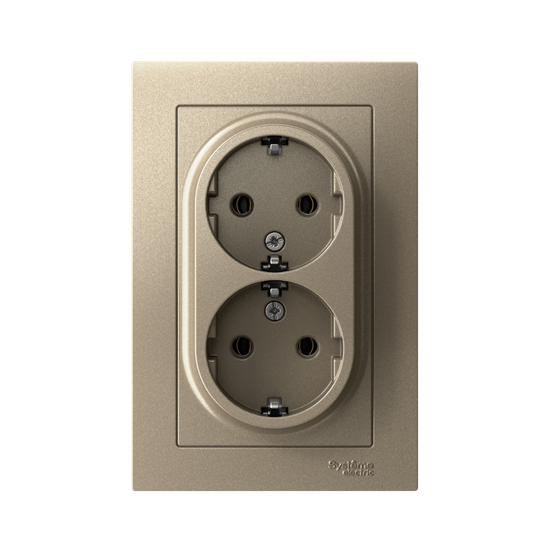 Розетка 2-м СП AtlasDesign 16А IP20 с заземл. в сборе шампань SE ATN000524