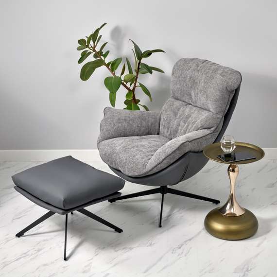 Кресло Hugo тёмно-серая экокожа, шенилл