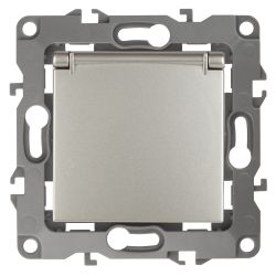 12-2103-15 ЭРА Розетка 2P+E Schuko со шторками с крышкой, 16A-250В, IP20, Эра12, перламутр | Эра 12 Перламутр