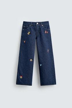 ZARA Х DISNEY ДЖИНСЫ WIDE FIT С ВЫШИВКОЙ, СИНИЙ