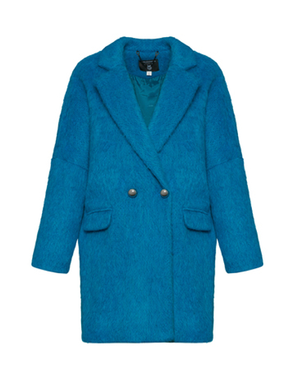 Женское пальто лазурно-голубое с мохером