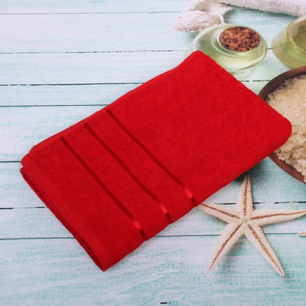 Полотенце махровое 70*140см «LUNA» цвет красный 02050 плотность 360гр/м2 с петелькой-подвесом